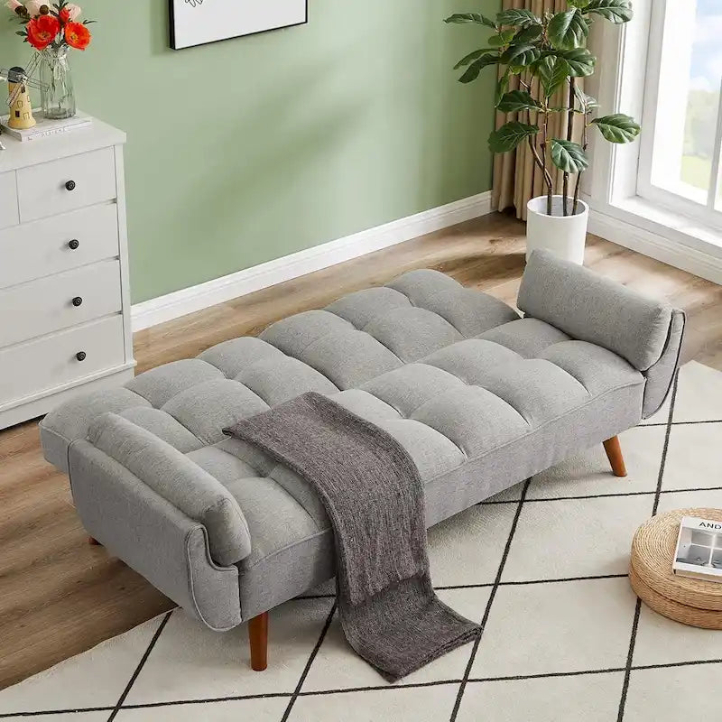 75.39 Canapé-lit Futon, Canapé Futon Pliant Convertible Transat Inclinable Pour Salon Avec 2 Oreillers/Accoudoirs