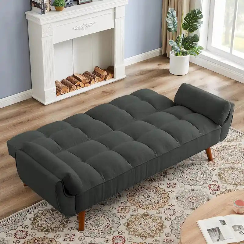 75.39 Canapé-lit Futon, Canapé Futon Pliant Convertible Transat Inclinable Pour Salon Avec 2 Oreillers/Accoudoirs