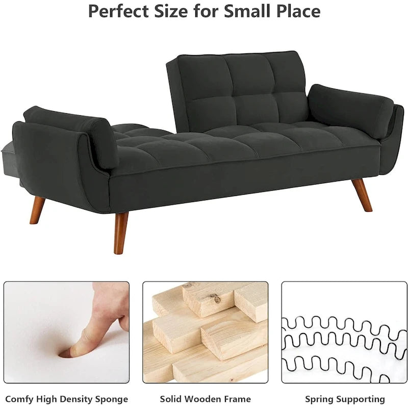 75.39 Canapé-lit Futon, Canapé Futon Pliant Convertible Transat Inclinable Pour Salon Avec 2 Oreillers/Accoudoirs