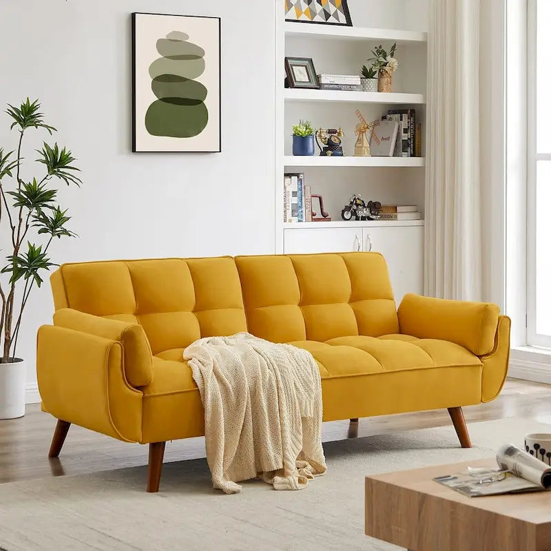75.39 Canapé-lit Futon, Canapé Futon Pliant Convertible Transat Inclinable Pour Salon Avec 2 Oreillers/Accoudoirs