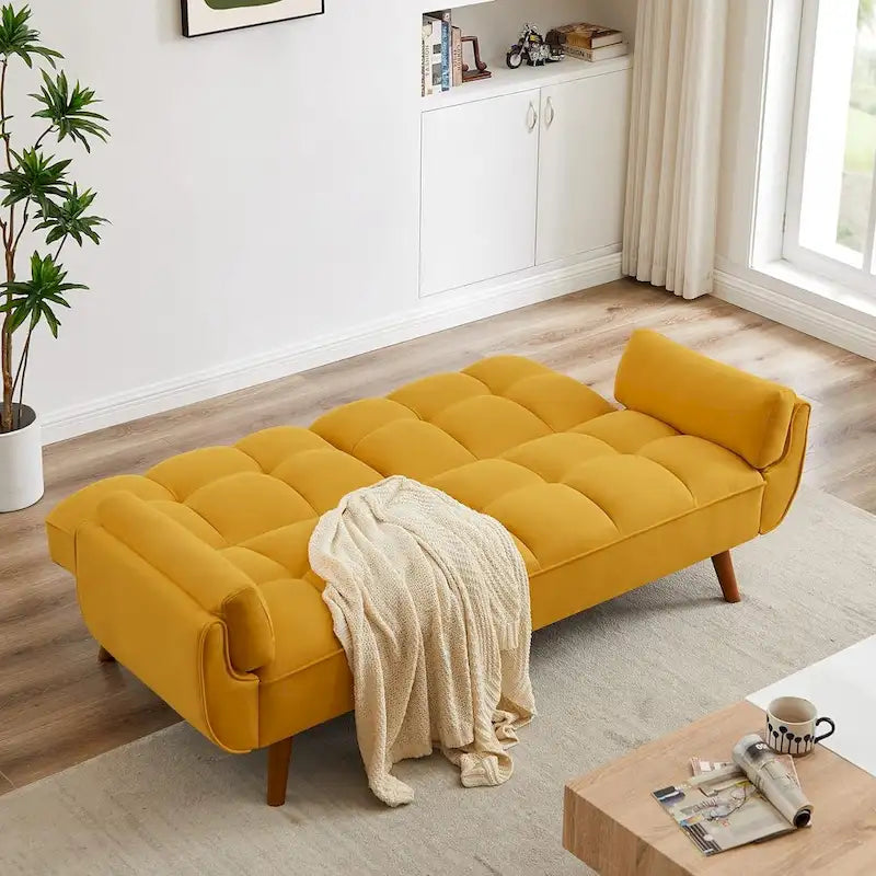 75.39 Canapé-lit Futon, Canapé Futon Pliant Convertible Transat Inclinable Pour Salon Avec 2 Oreillers/Accoudoirs