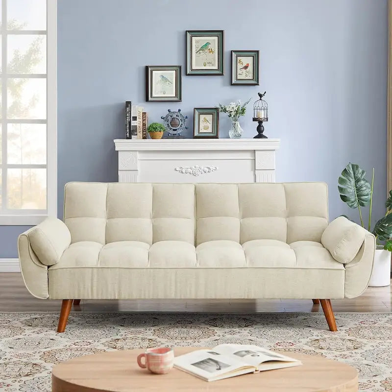 75.39 Canapé-lit Futon, Canapé Futon Pliant Convertible Transat Inclinable Pour Salon Avec 2 Oreillers/Accoudoirs