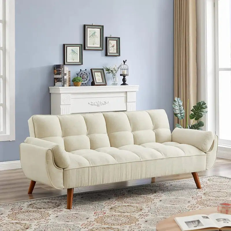 75.39 Canapé-lit Futon, Canapé Futon Pliant Convertible Transat Inclinable Pour Salon Avec 2 Oreillers/Accoudoirs