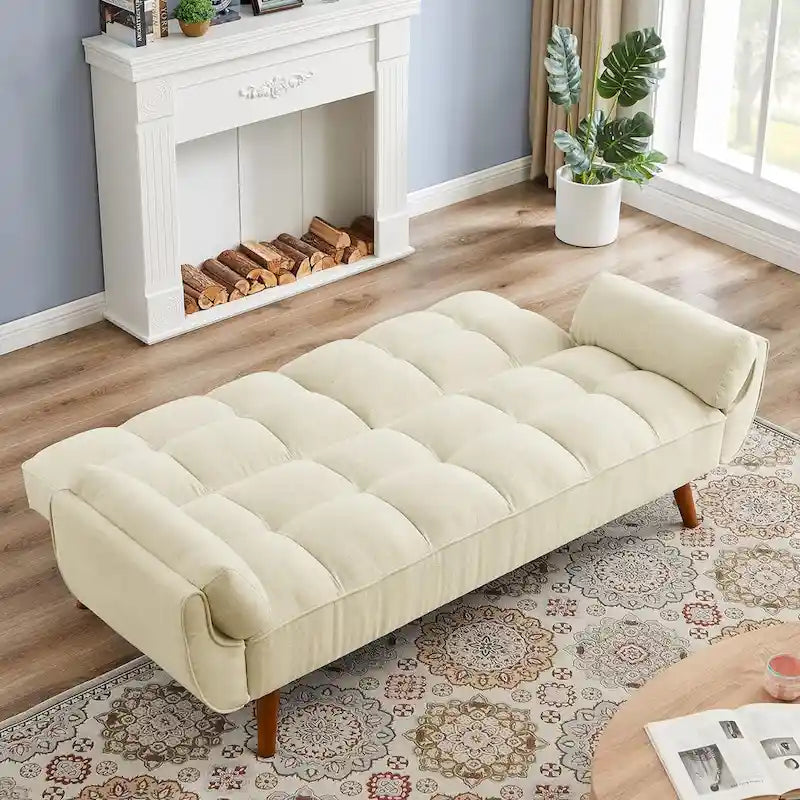 75.39 Canapé-lit Futon, Canapé Futon Pliant Convertible Transat Inclinable Pour Salon Avec 2 Oreillers/Accoudoirs