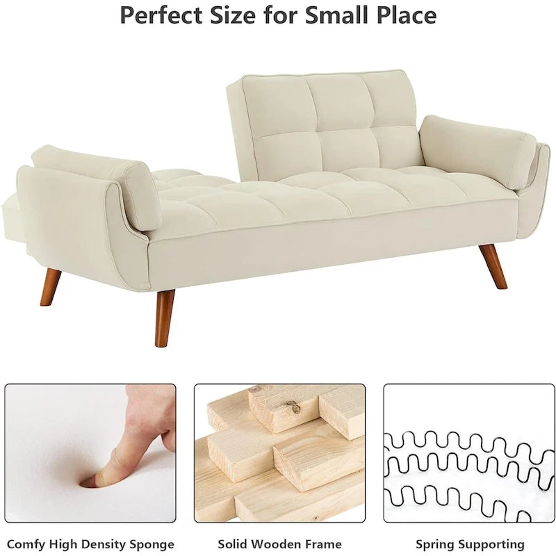 75.39 Canapé-lit Futon, Canapé Futon Pliant Convertible Transat Inclinable Pour Salon Avec 2 Oreillers/Accoudoirs