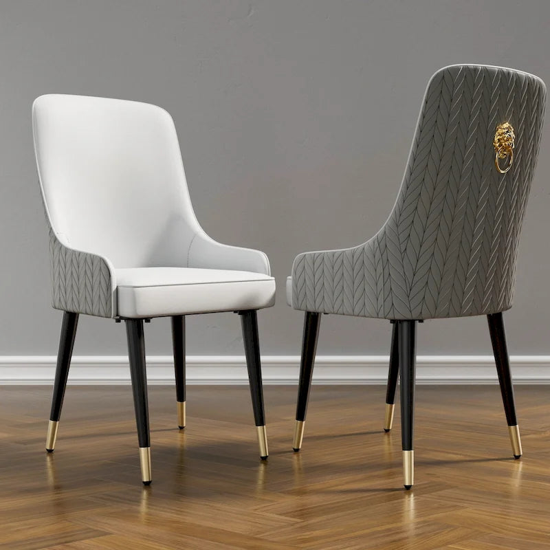 Lot de 2 chaises de salle à manger luxueuses rembourrées en cuir microfibre avec anneau de traction tête de lion