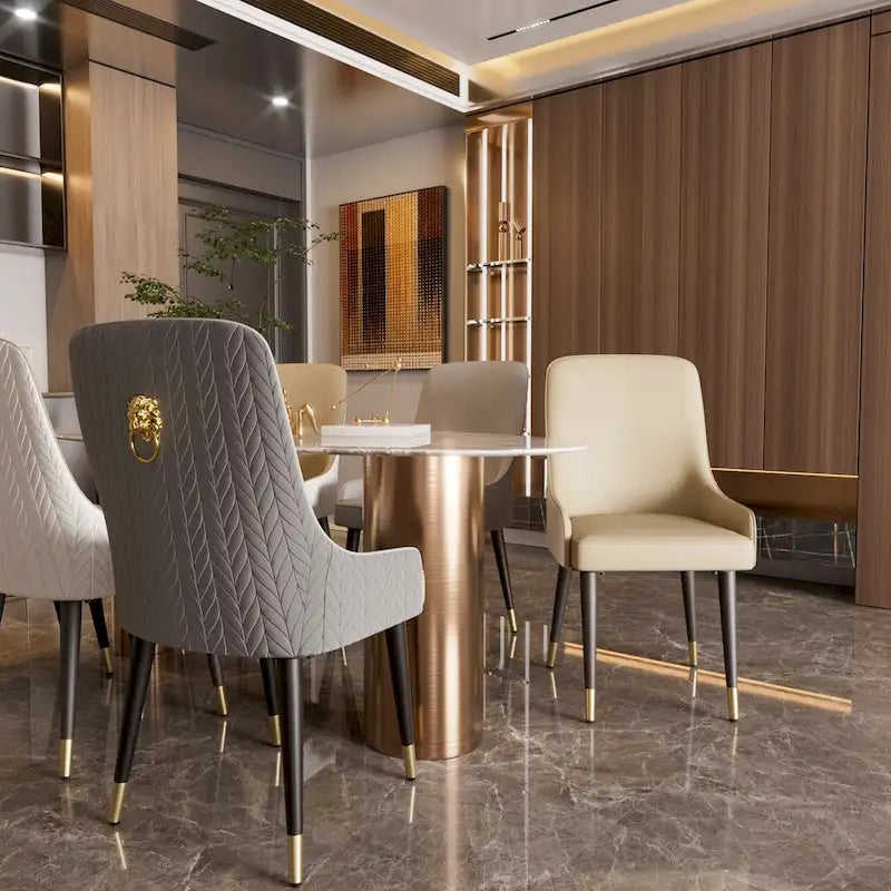 Lot de 2 chaises de salle à manger luxueuses rembourrées en cuir microfibre avec anneau de traction tête de lion