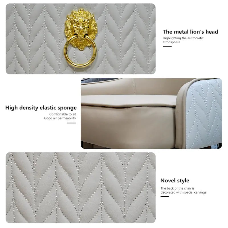 Lot de 2 chaises de salle à manger luxueuses rembourrées en cuir microfibre avec anneau de traction tête de lion