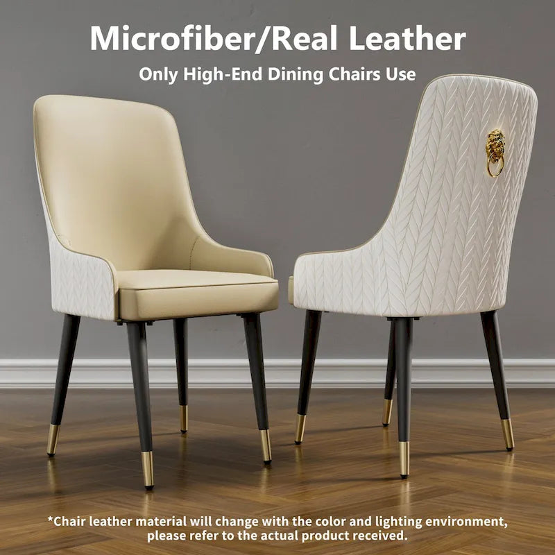 Lot de 2 chaises de salle à manger luxueuses rembourrées en cuir microfibre avec anneau de traction tête de lion