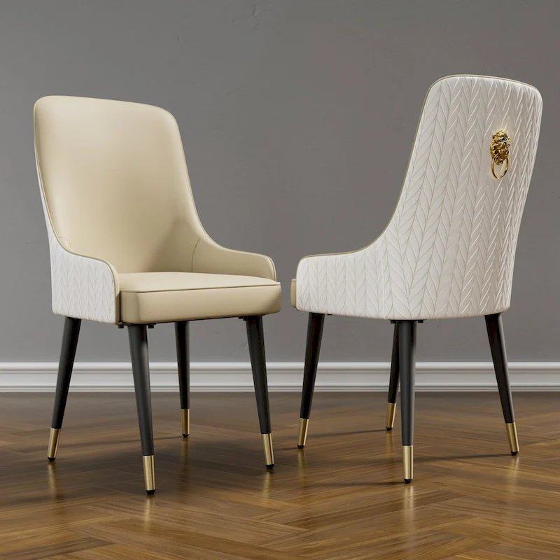 Lot de 2 chaises de salle à manger luxueuses rembourrées en cuir microfibre avec anneau de traction tête de lion