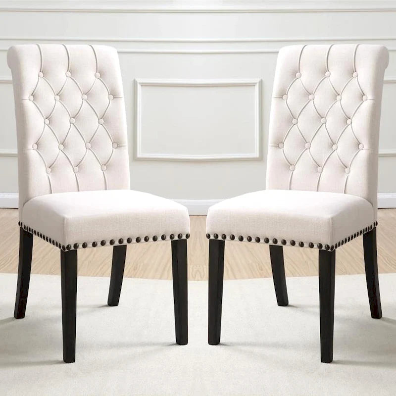 Ensemble de salle à manger baroque français avec chaises capitonnées
