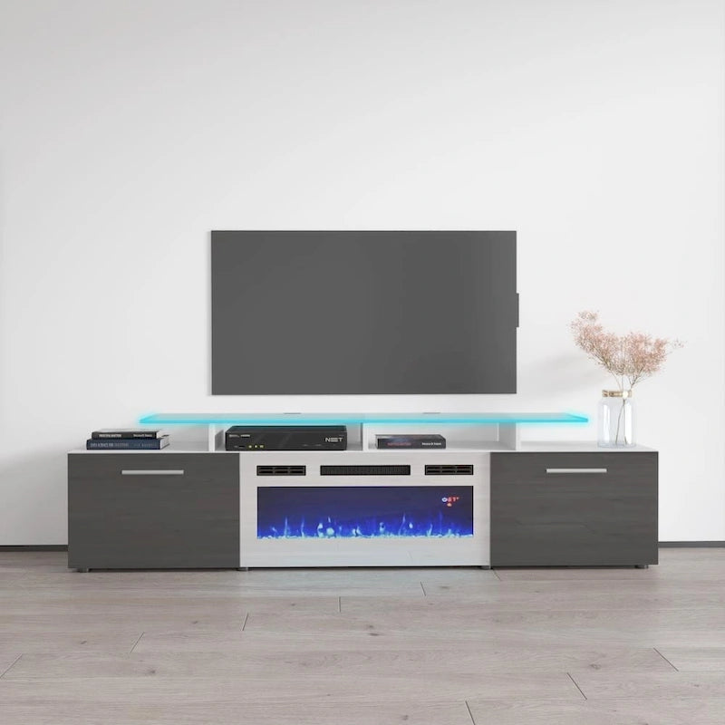 Meuble TV moderne 75 avec cheminée électrique Rova WH-EF