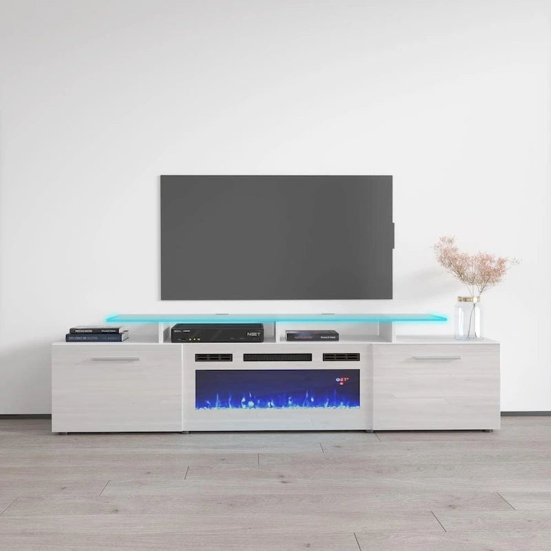 Meuble TV moderne 75 avec cheminée électrique Rova WH-EF