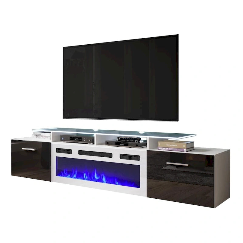 Meuble TV moderne 75 avec cheminée électrique Rova WH-EF