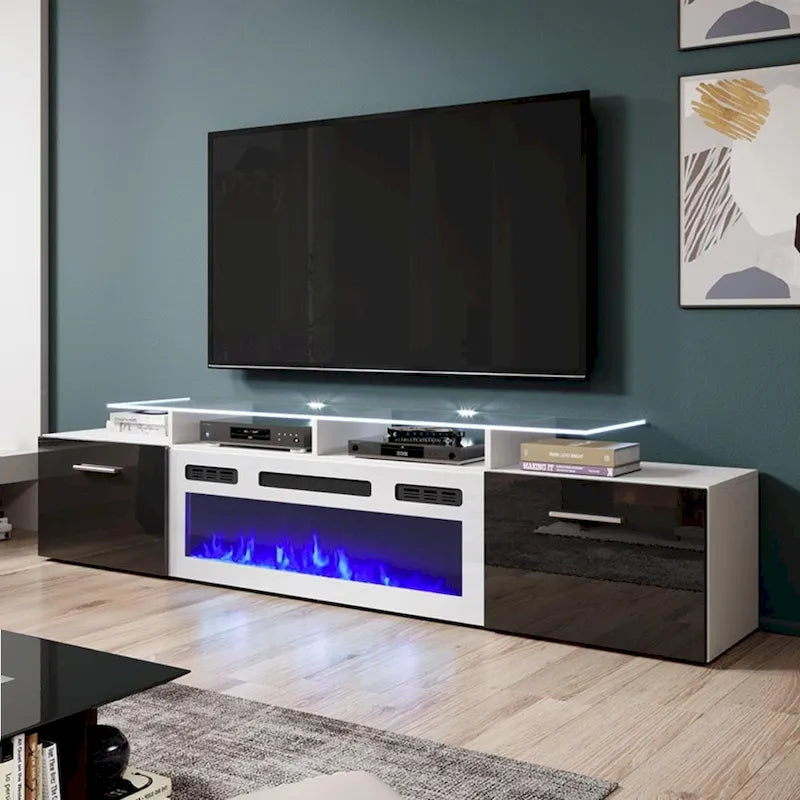 Meuble TV moderne 75 avec cheminée électrique Rova WH-EF