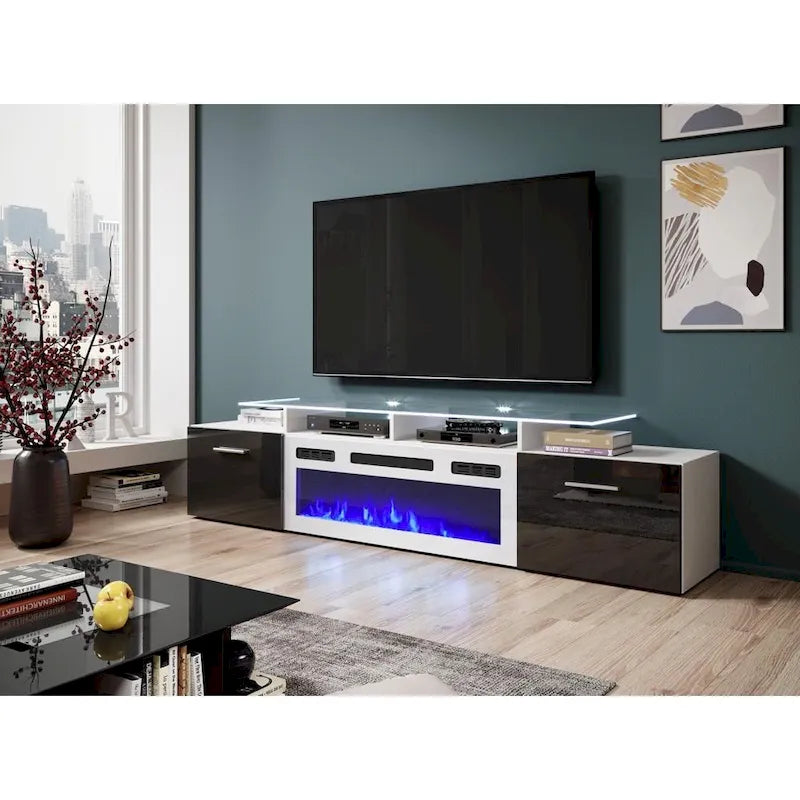Meuble TV moderne 75 avec cheminée électrique Rova WH-EF