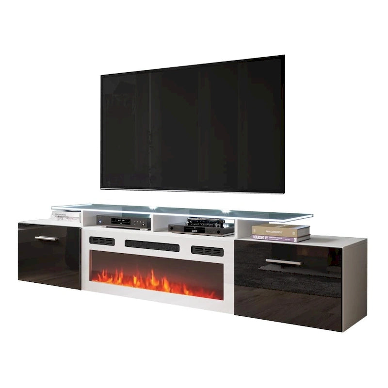 Meuble TV moderne 75 avec cheminée électrique Rova WH-EF
