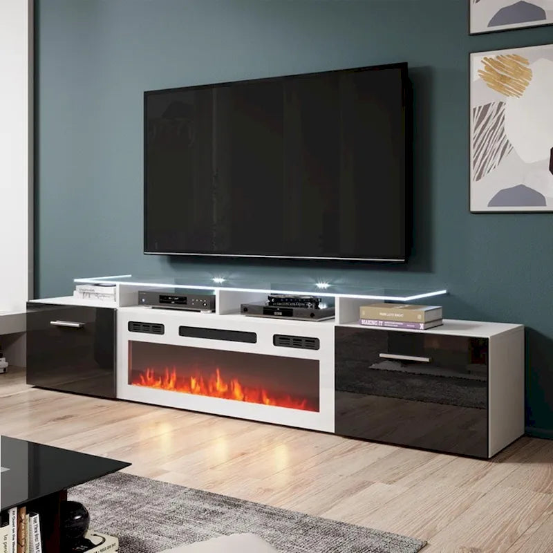 Meuble TV moderne 75 avec cheminée électrique Rova WH-EF