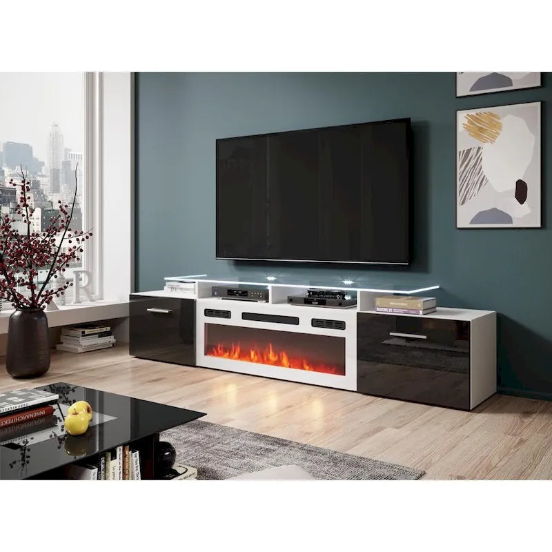 Meuble TV moderne 75 avec cheminée électrique Rova WH-EF