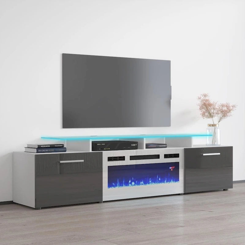 Meuble TV moderne 75 avec cheminée électrique Rova WH-EF