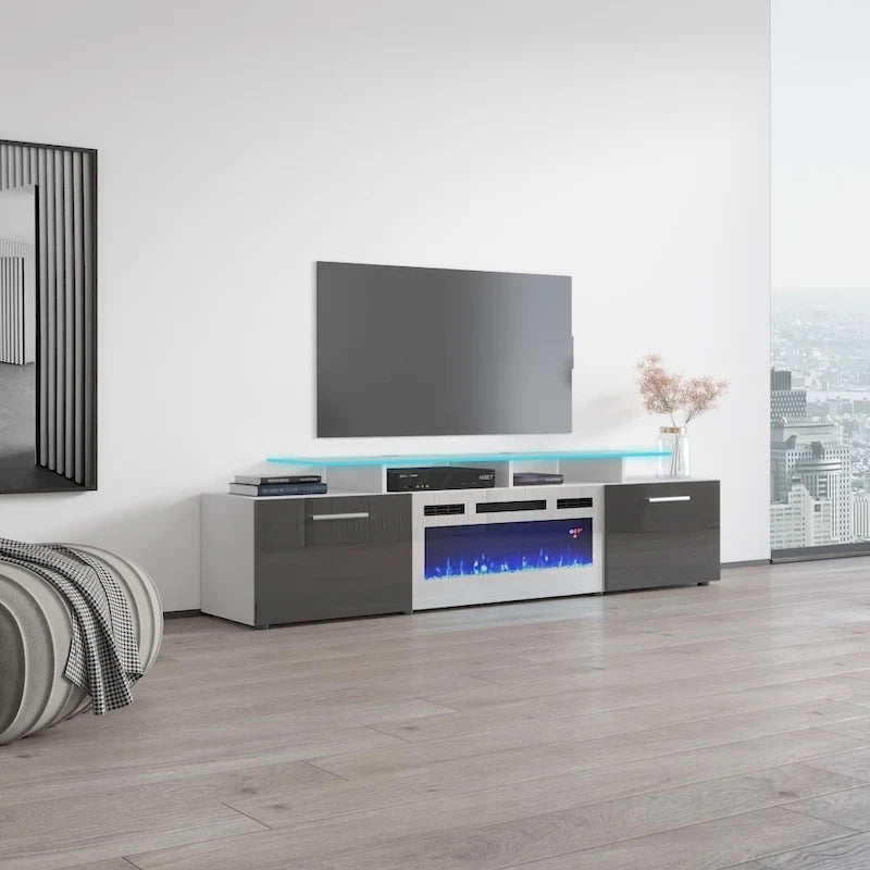 Meuble TV moderne 75 avec cheminée électrique Rova WH-EF