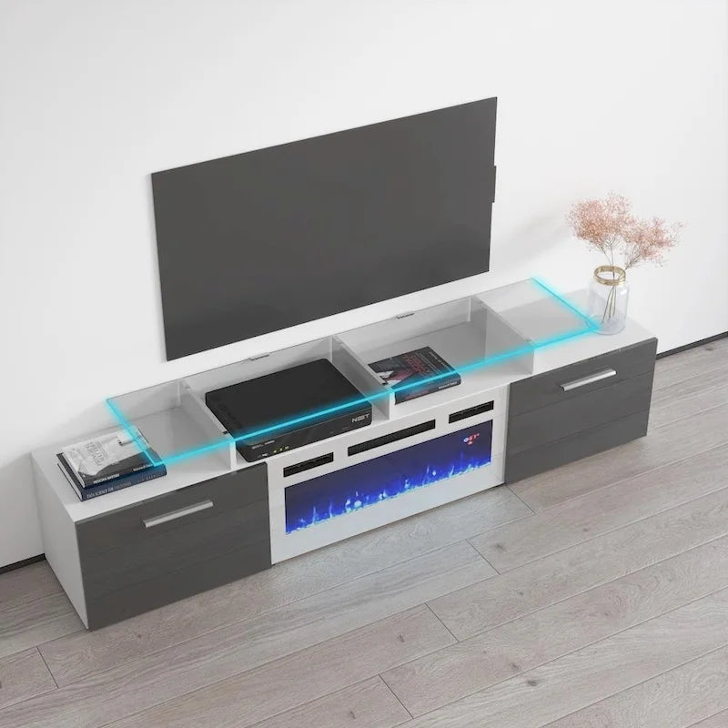 Meuble TV moderne 75 avec cheminée électrique Rova WH-EF