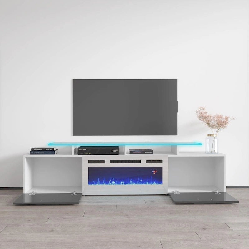 Meuble TV moderne 75 avec cheminée électrique Rova WH-EF
