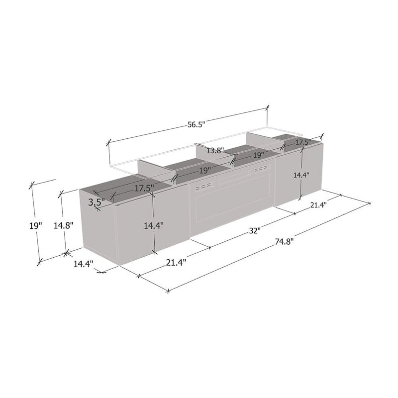 Meuble TV moderne 75 avec cheminée électrique Rova WH-EF