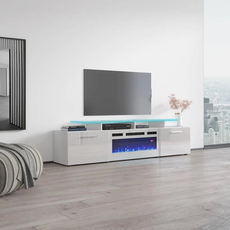 Meuble TV moderne 75 avec cheminée électrique Rova WH-EF