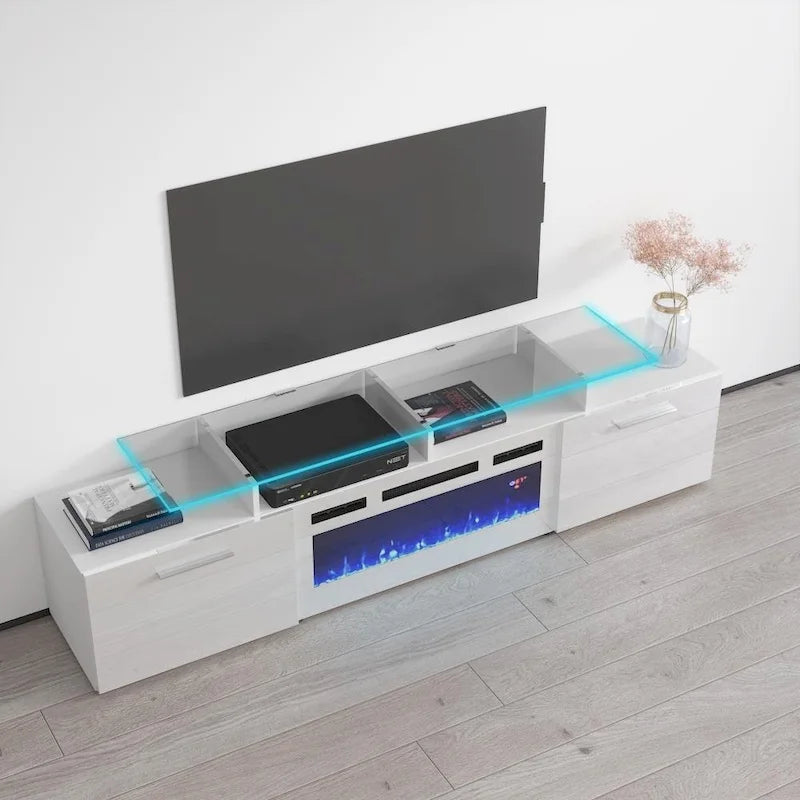 Meuble TV moderne 75 avec cheminée électrique Rova WH-EF