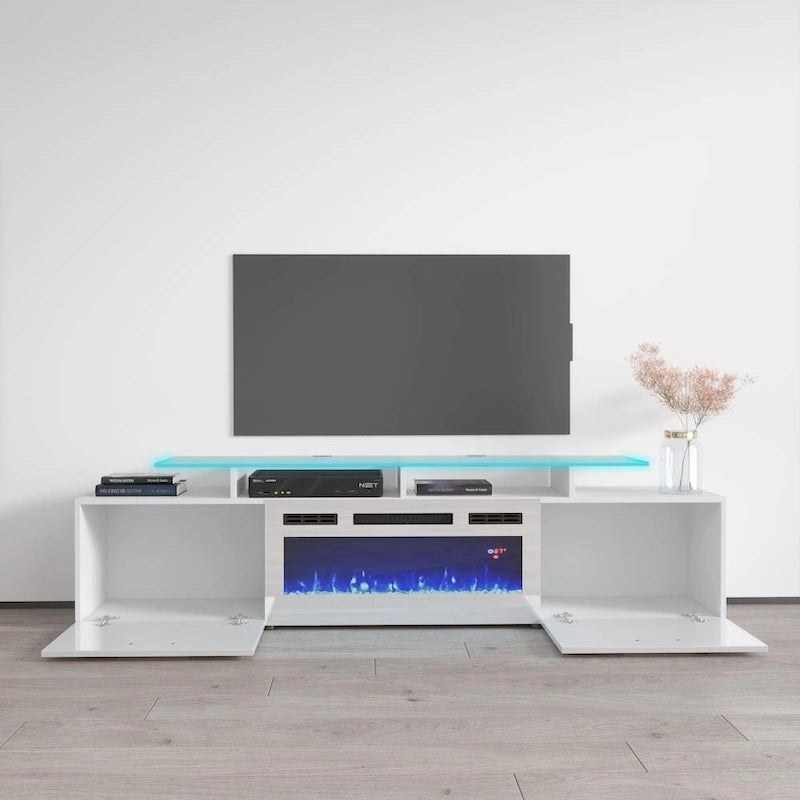 Meuble TV moderne 75 avec cheminée électrique Rova WH-EF
