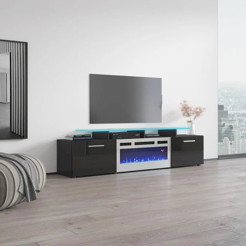 Meuble TV moderne 75 avec cheminée électrique Rova WH-EF