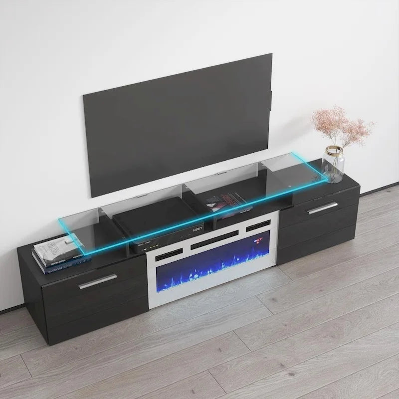 Meuble TV moderne 75 avec cheminée électrique Rova WH-EF