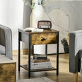 HOMCOM Table d'appoint industrielle avec étagère de rangement, Table d'appoint avec tiroir pour salon ou chambre à coucher, Marron rustique