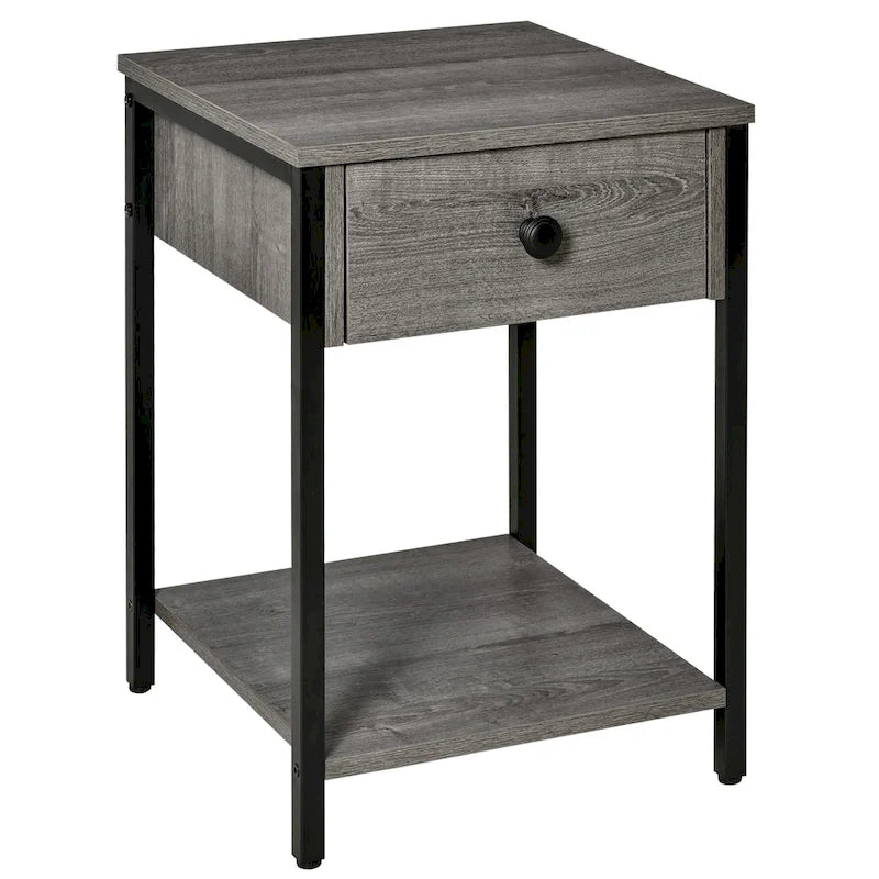 HOMCOM Table d'appoint industrielle avec étagère de rangement, Table d'appoint avec tiroir pour salon ou chambre à coucher, Marron rustique