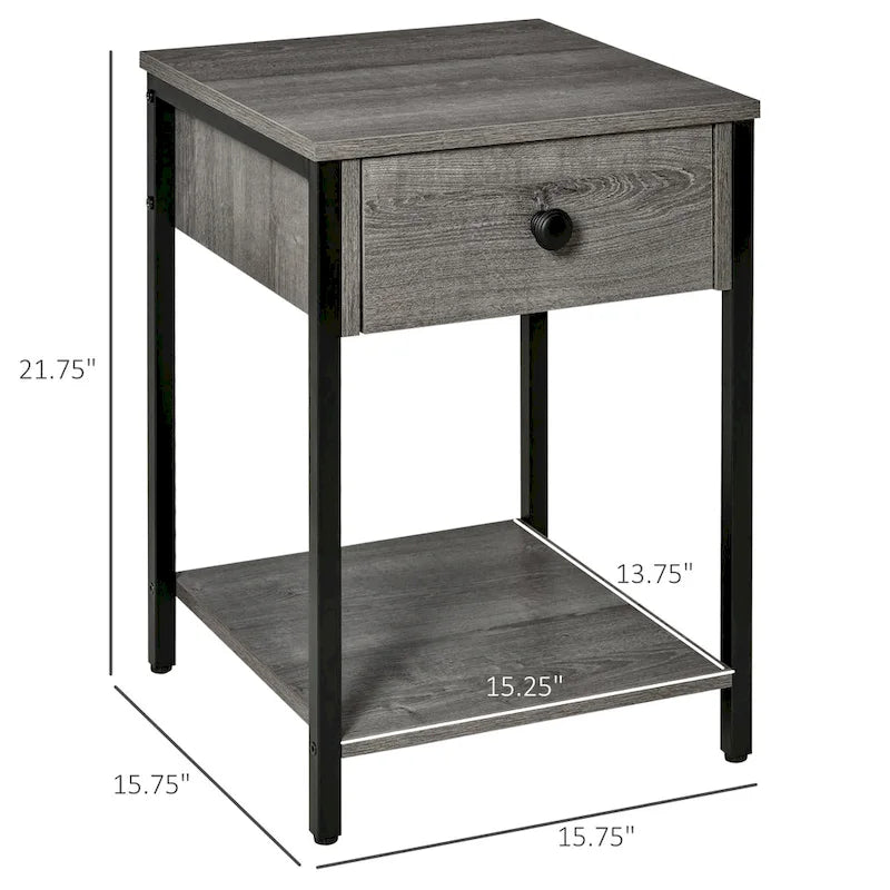 HOMCOM Table d'appoint industrielle avec étagère de rangement, Table d'appoint avec tiroir pour salon ou chambre à coucher, Marron rustique