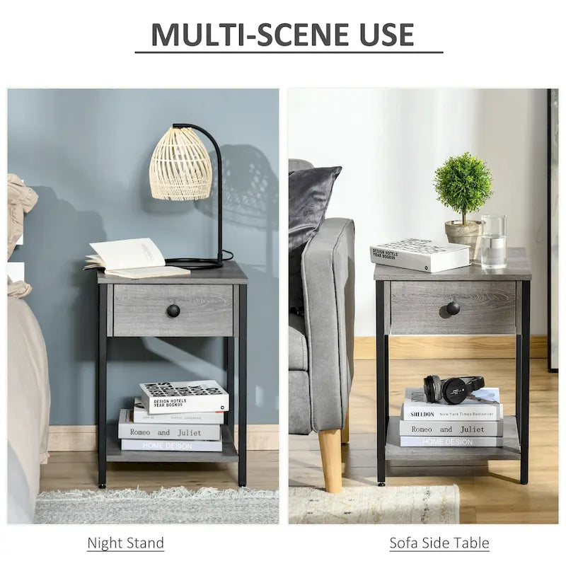 HOMCOM Table d'appoint industrielle avec étagère de rangement, Table d'appoint avec tiroir pour salon ou chambre à coucher, Marron rustique