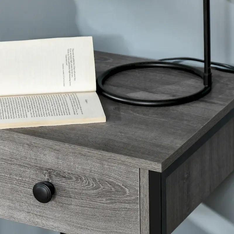 HOMCOM Table d'appoint industrielle avec étagère de rangement, Table d'appoint avec tiroir pour salon ou chambre à coucher, Marron rustique