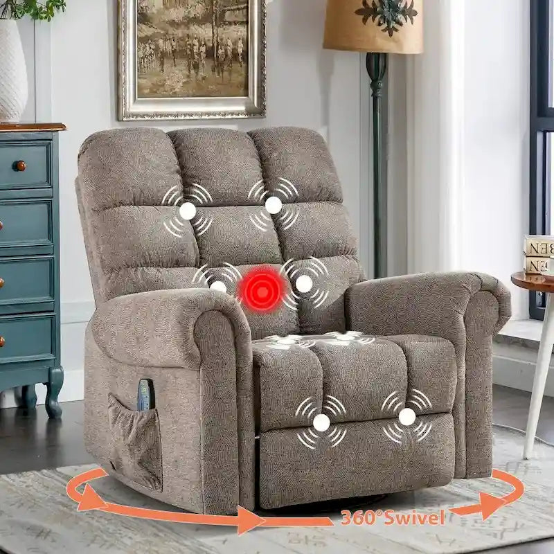 Fauteuil inclinable pivotant surdimensionné et rembourré pour homme de grande taille
