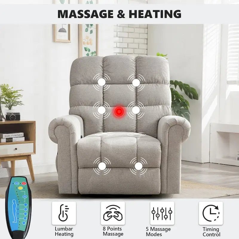 Fauteuil inclinable pivotant surdimensionné et rembourré pour homme de grande taille