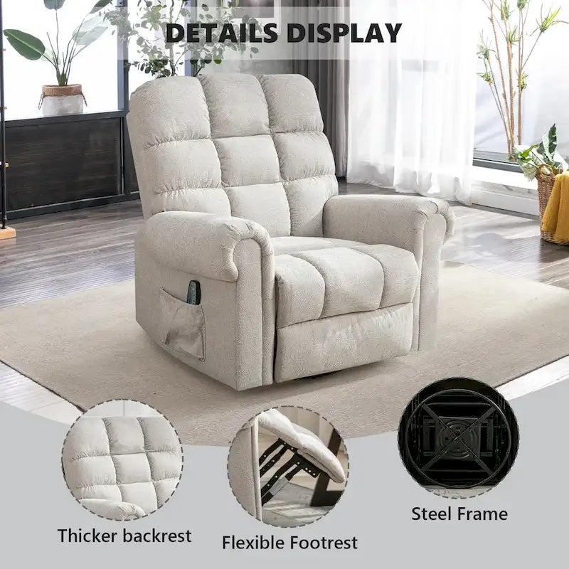 Fauteuil inclinable pivotant surdimensionné et rembourré pour homme de grande taille