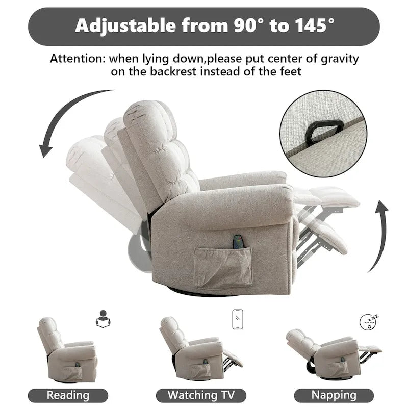 Fauteuil inclinable pivotant surdimensionné et rembourré pour homme de grande taille