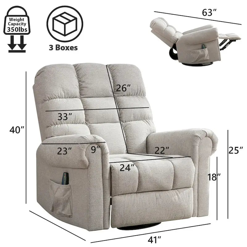 Fauteuil inclinable pivotant surdimensionné et rembourré pour homme de grande taille