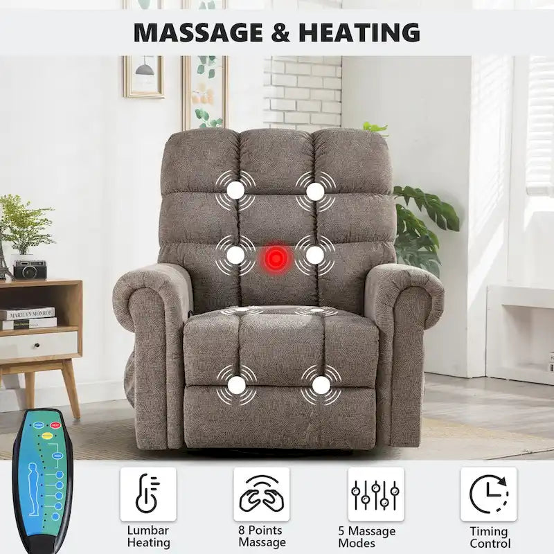 Fauteuil inclinable pivotant surdimensionné et rembourré pour homme de grande taille
