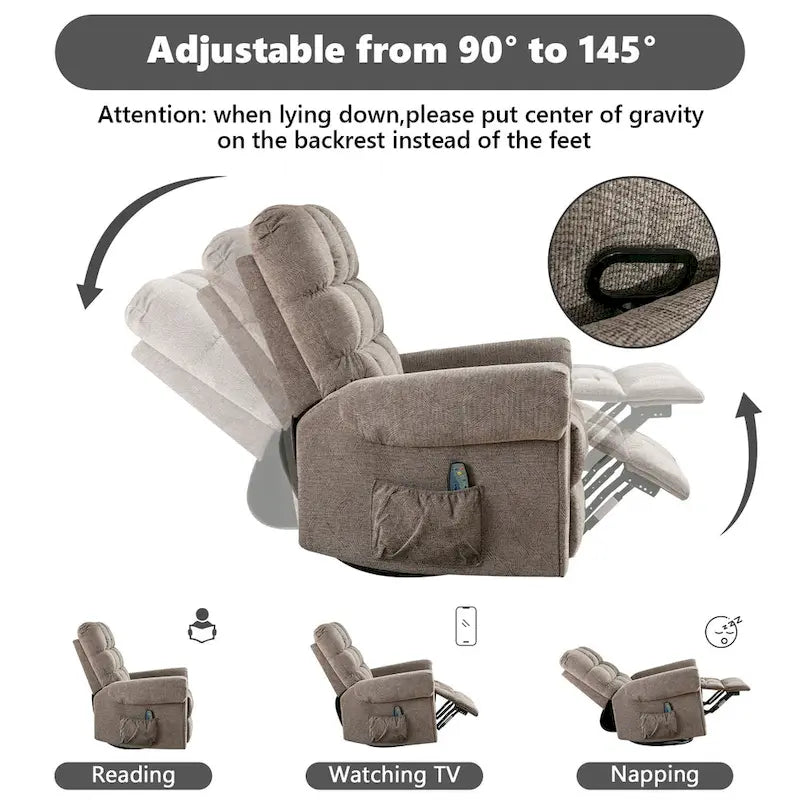 Fauteuil inclinable pivotant surdimensionné et rembourré pour homme de grande taille