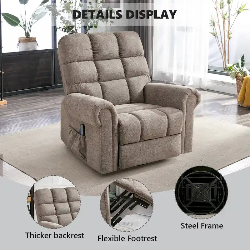 Fauteuil inclinable pivotant surdimensionné et rembourré pour homme de grande taille