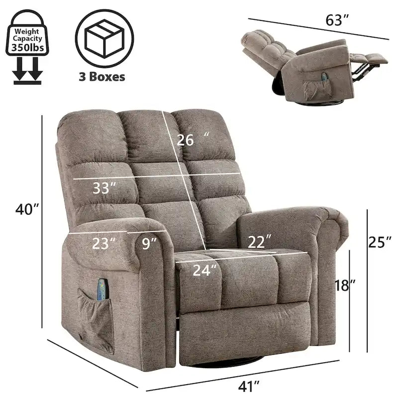 Fauteuil inclinable pivotant surdimensionné et rembourré pour homme de grande taille
