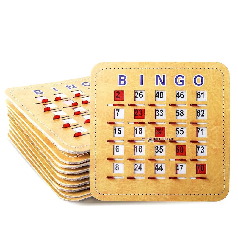 Cartes de loto GSE Shutter avec curseur de réinitialisation rapide. Cartes de loto réutilisables à curseur et réinitialisation du bout des doigts.