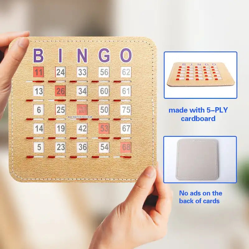 Cartes de loto GSE Shutter avec curseur de réinitialisation rapide. Cartes de loto réutilisables à curseur et réinitialisation du bout des doigts.