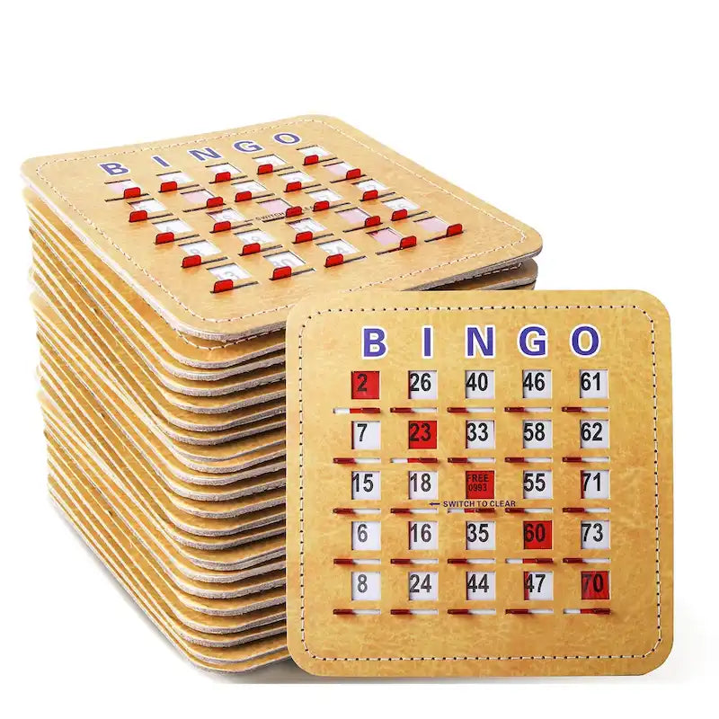 Cartes de loto GSE Shutter avec curseur de réinitialisation rapide. Cartes de loto réutilisables à curseur et réinitialisation du bout des doigts.
